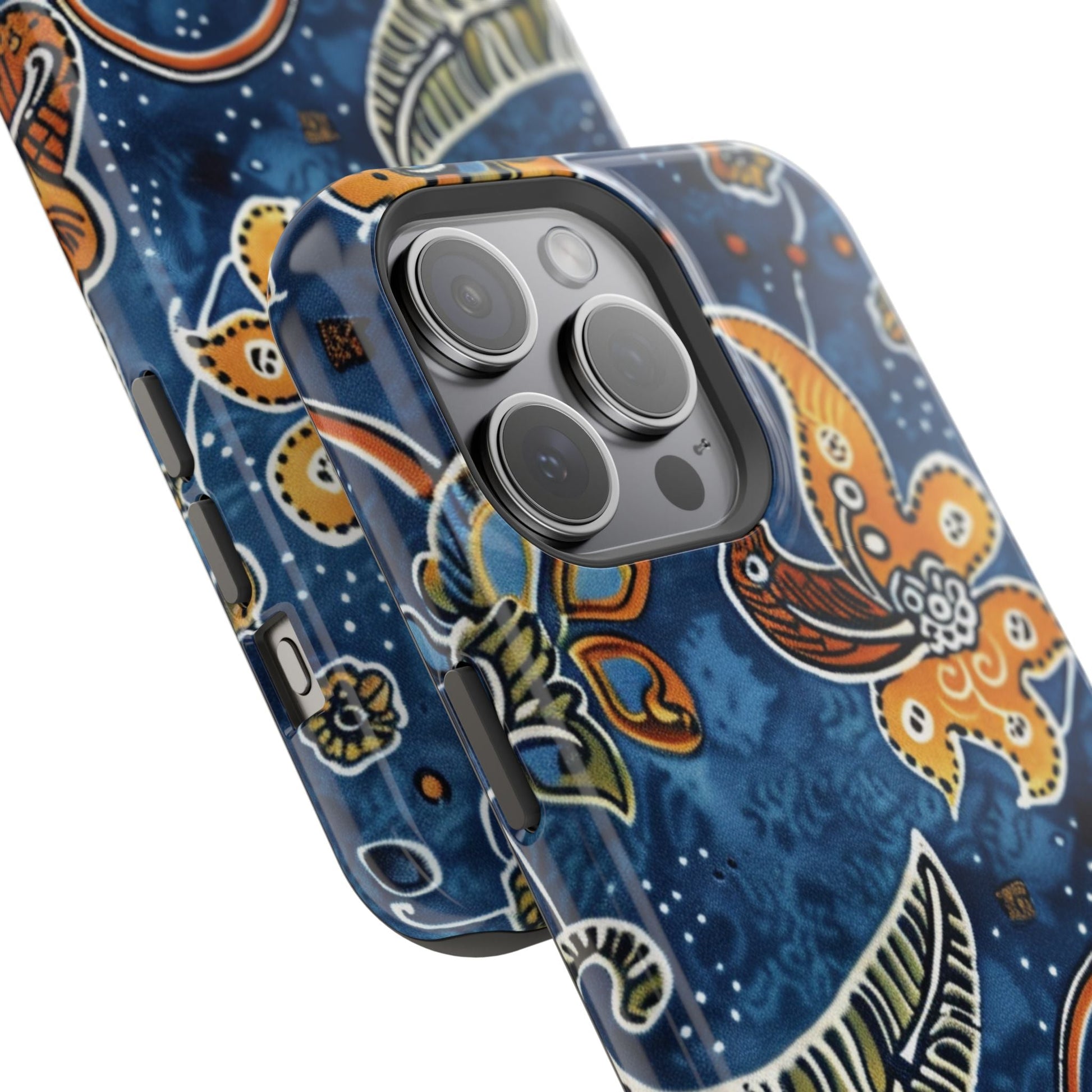 Floral Paisley Magnetic Impact Phone Case — Blue & Orange Protective Cover - DIGITAL X