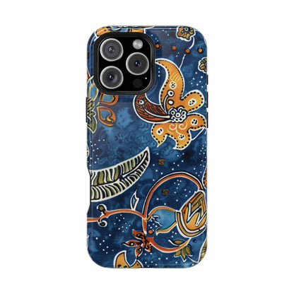 Floral Paisley Magnetic Impact Phone Case — Blue & Orange Protective Cover - DIGITAL X