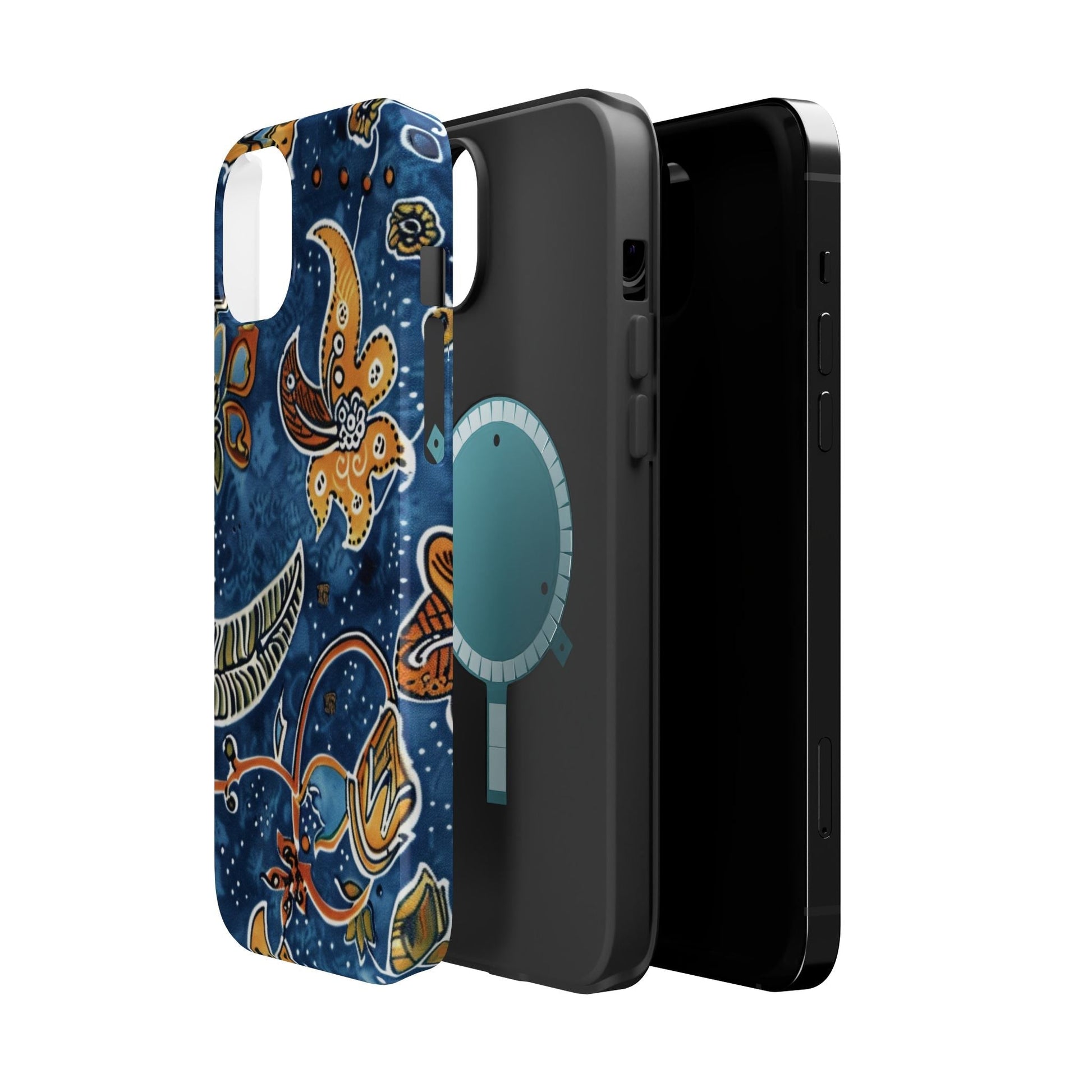 Floral Paisley Magnetic Impact Phone Case — Blue & Orange Protective Cover - DIGITAL X