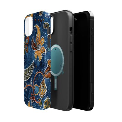 Floral Paisley Magnetic Impact Phone Case — Blue & Orange Protective Cover - DIGITAL X