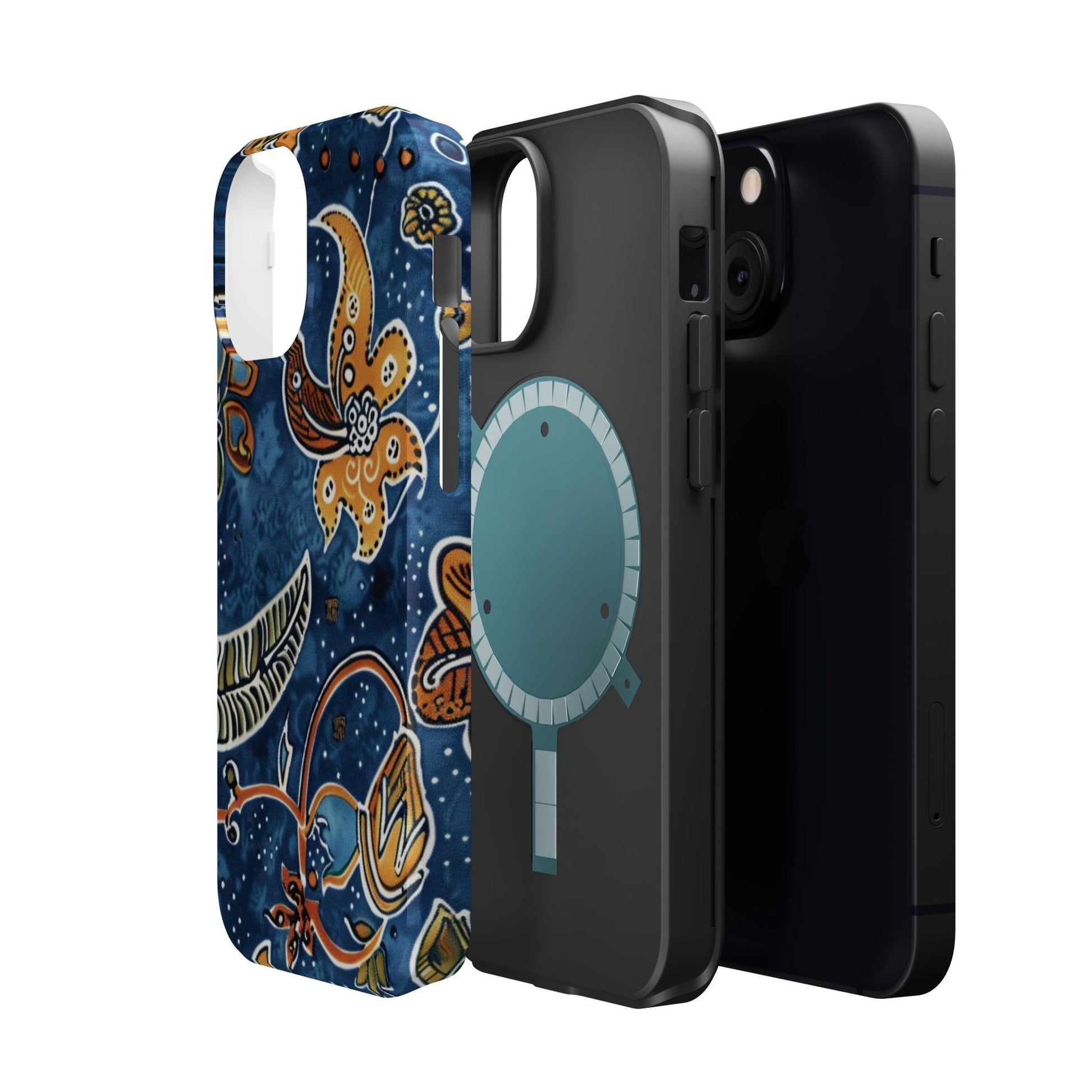 Floral Paisley Magnetic Impact Phone Case — Blue & Orange Protective Cover - DIGITAL X