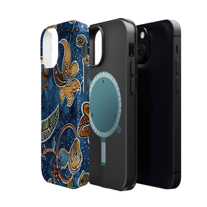 Floral Paisley Magnetic Impact Phone Case — Blue & Orange Protective Cover - DIGITAL X
