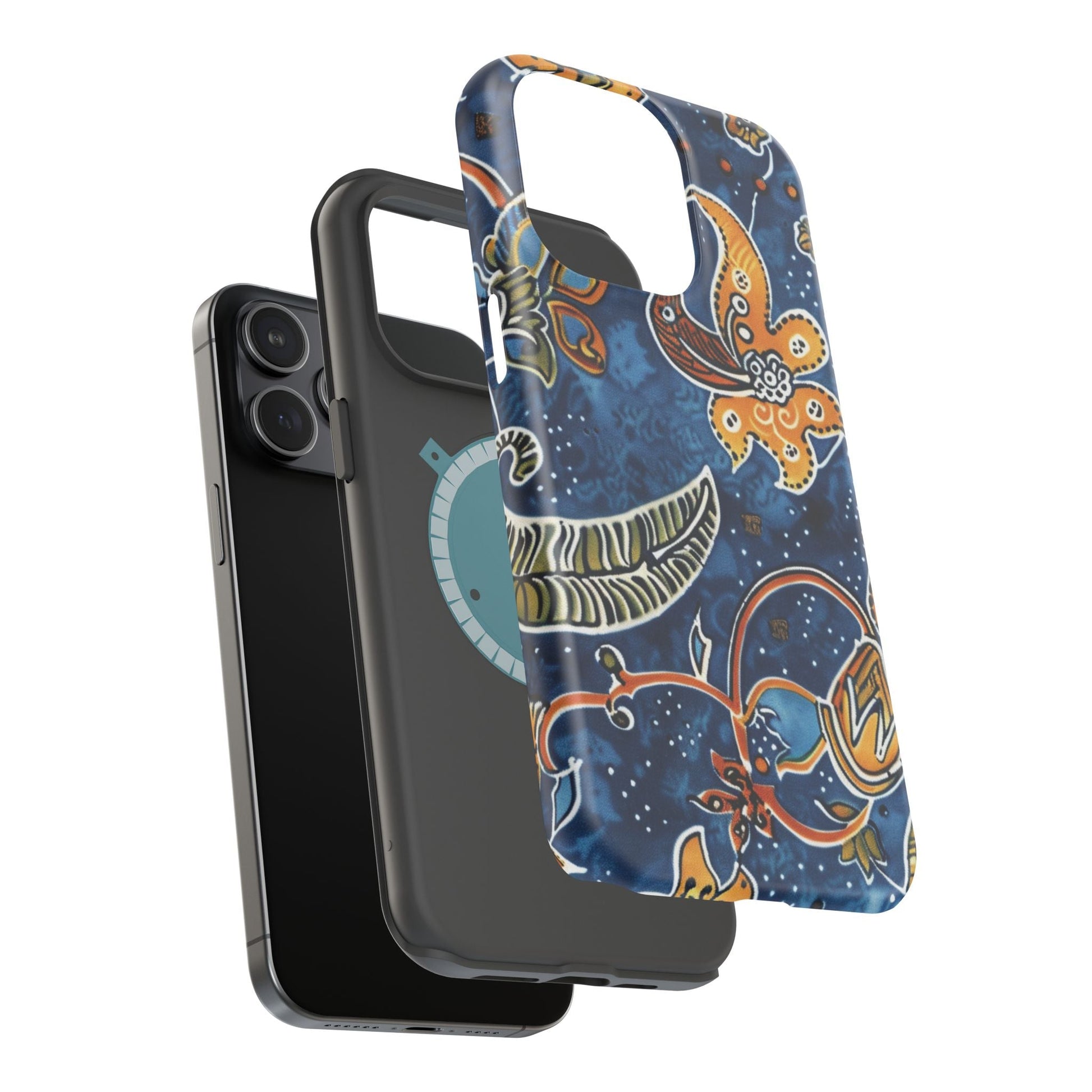 Floral Paisley Magnetic Impact Phone Case — Blue & Orange Protective Cover - DIGITAL X