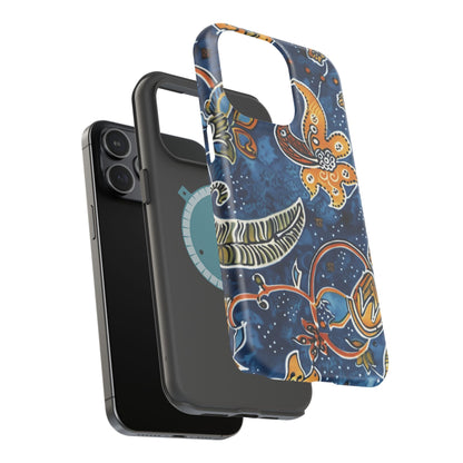 Floral Paisley Magnetic Impact Phone Case — Blue & Orange Protective Cover - DIGITAL X