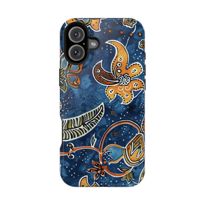 Floral Paisley Magnetic Impact Phone Case — Blue & Orange Protective Cover - DIGITAL X