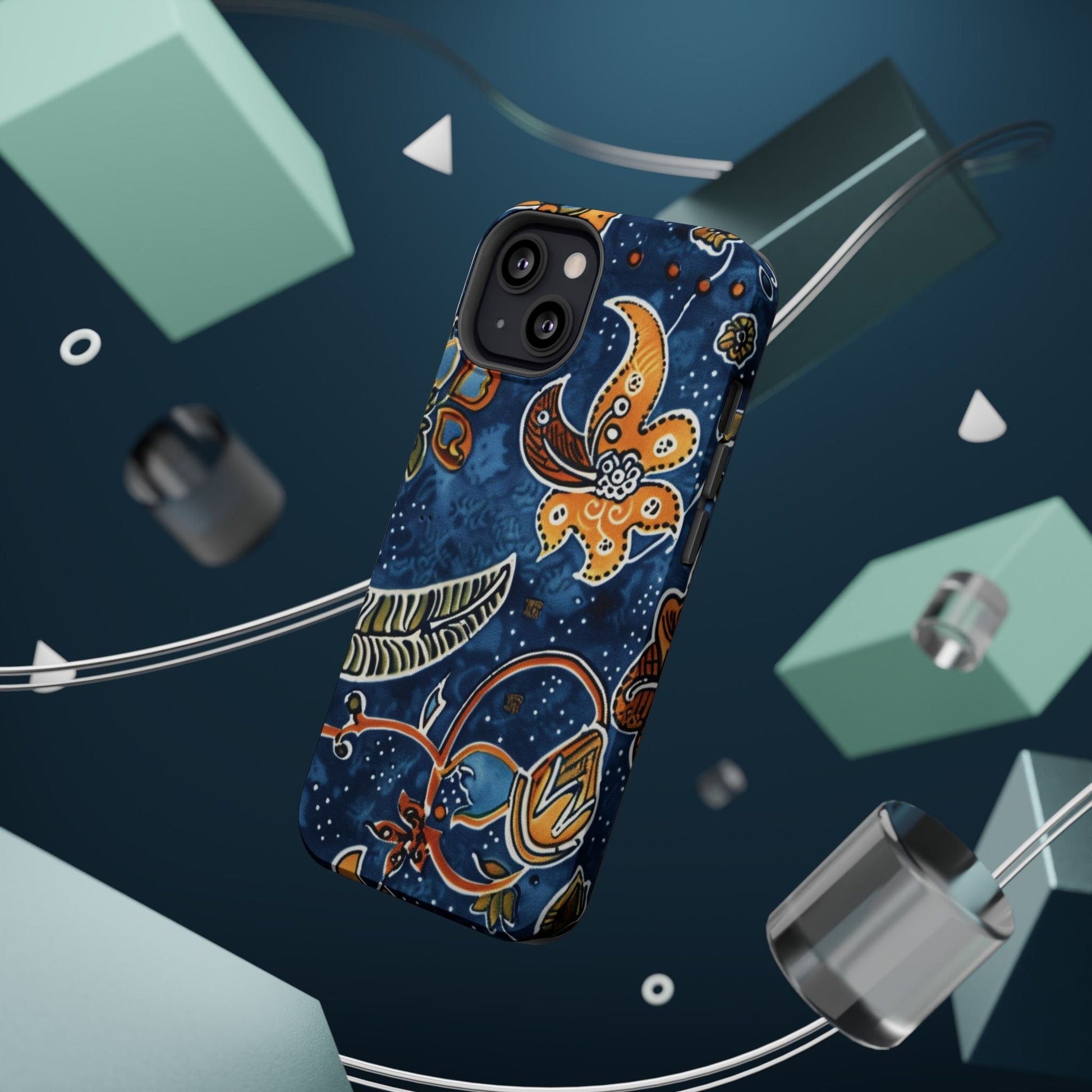 Floral Paisley Magnetic Impact Phone Case — Blue & Orange Protective Cover - DIGITAL X