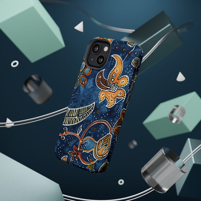 Floral Paisley Magnetic Impact Phone Case — Blue & Orange Protective Cover - DIGITAL X