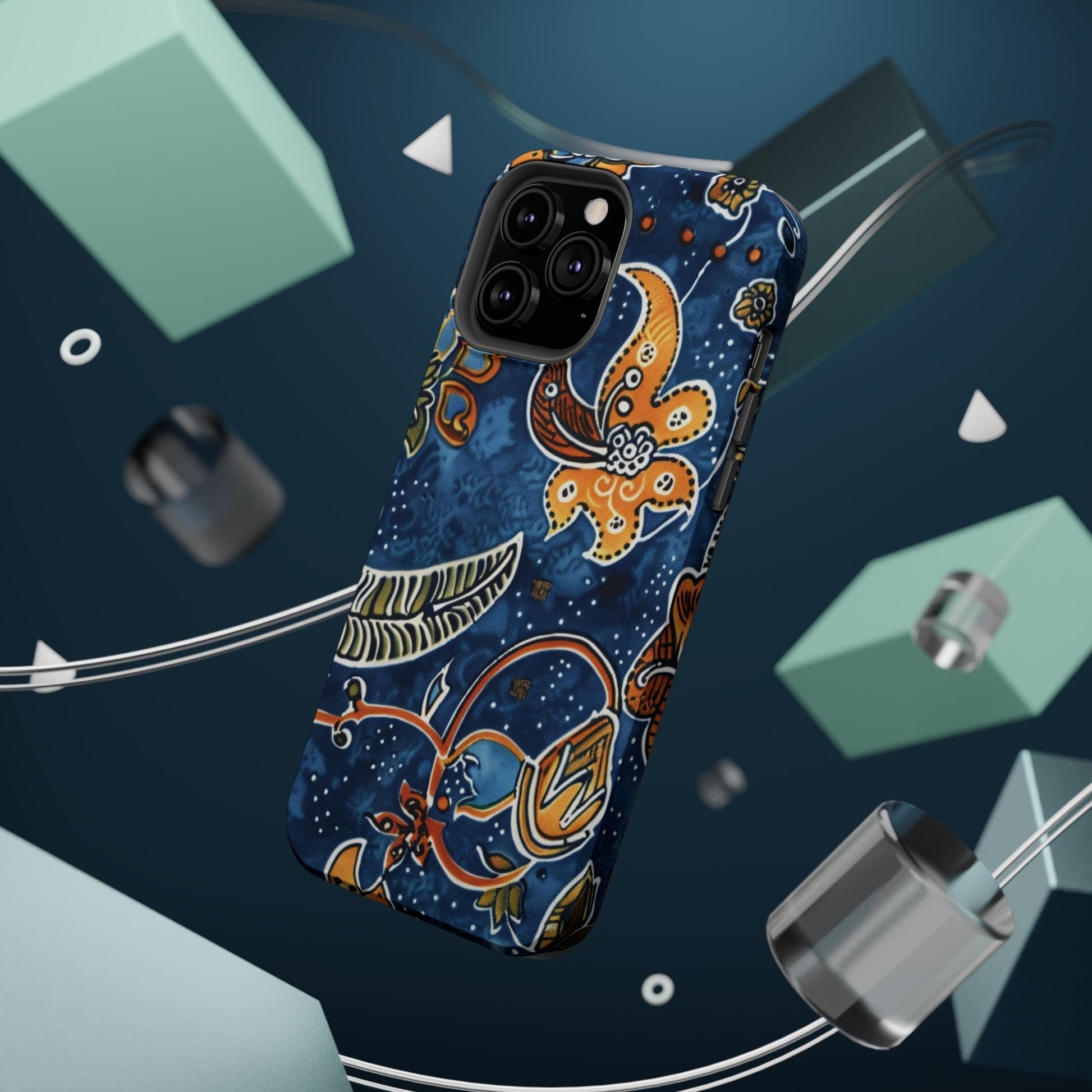 Floral Paisley Magnetic Impact Phone Case — Blue & Orange Protective Cover - DIGITAL X