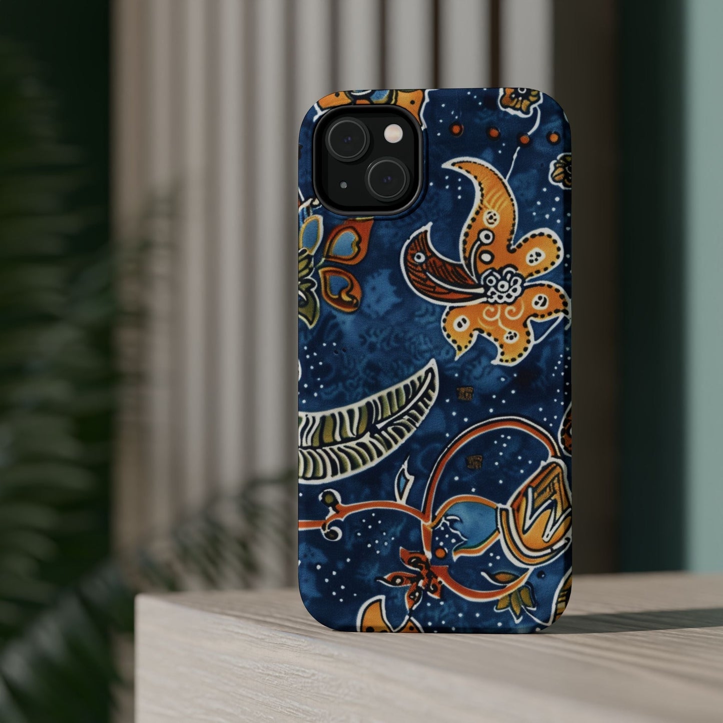 Floral Paisley Magnetic Impact Phone Case — Blue & Orange Protective Cover - DIGITAL X