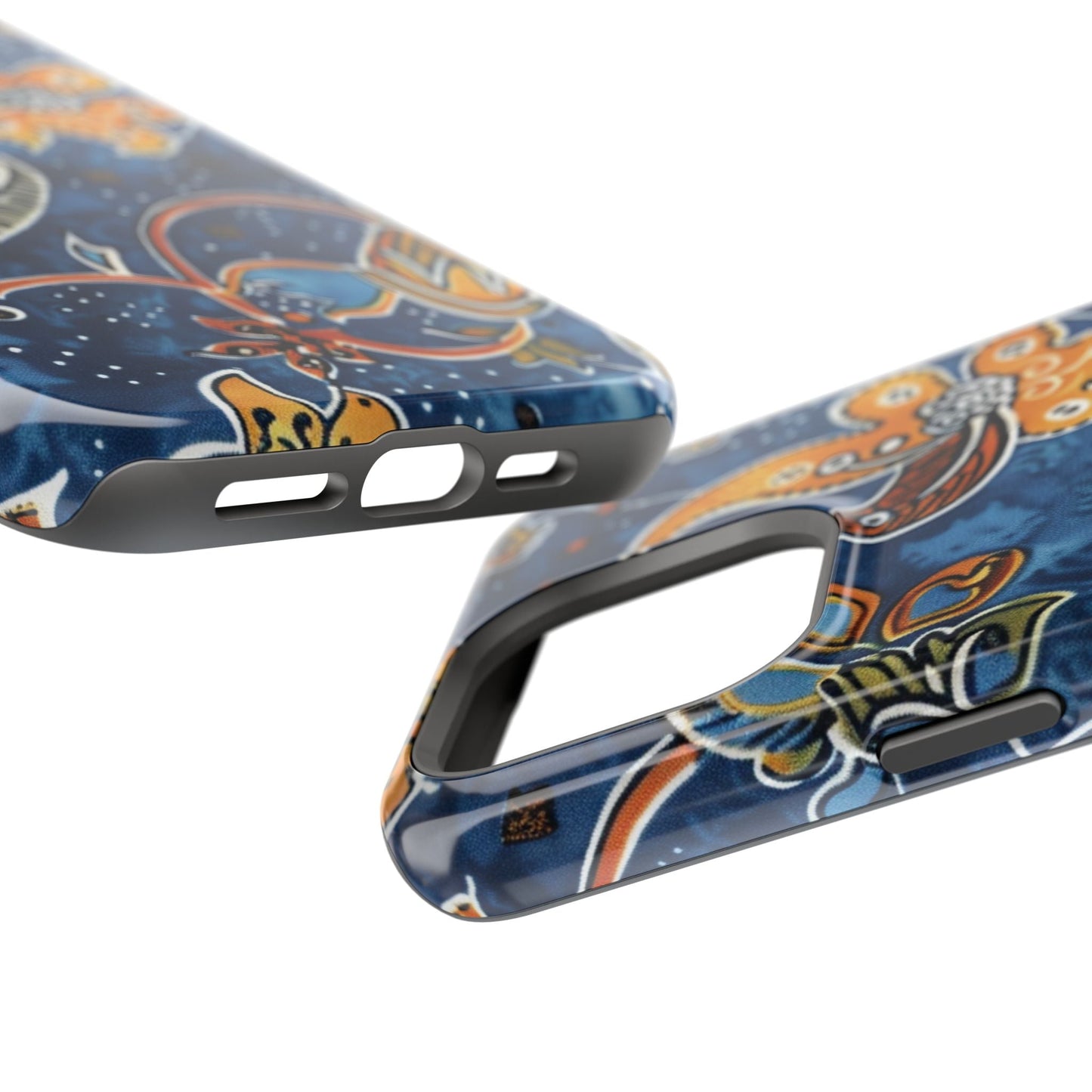 Floral Paisley Magnetic Impact Phone Case — Blue & Orange Protective Cover - DIGITAL X