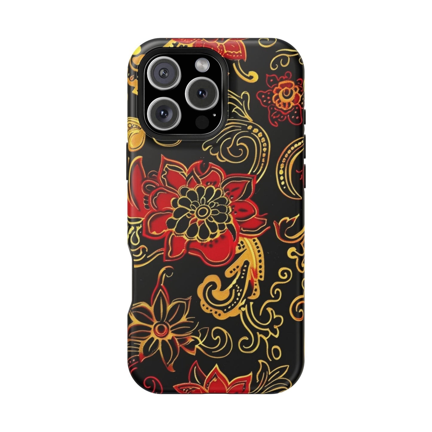 Floral Paisley Magnetic Impact Phone Case — Red & Gold Ornamental Design - DIGITAL X