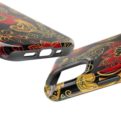 Floral Paisley Magnetic Impact Phone Case — Red & Gold Ornamental Design - DIGITAL X