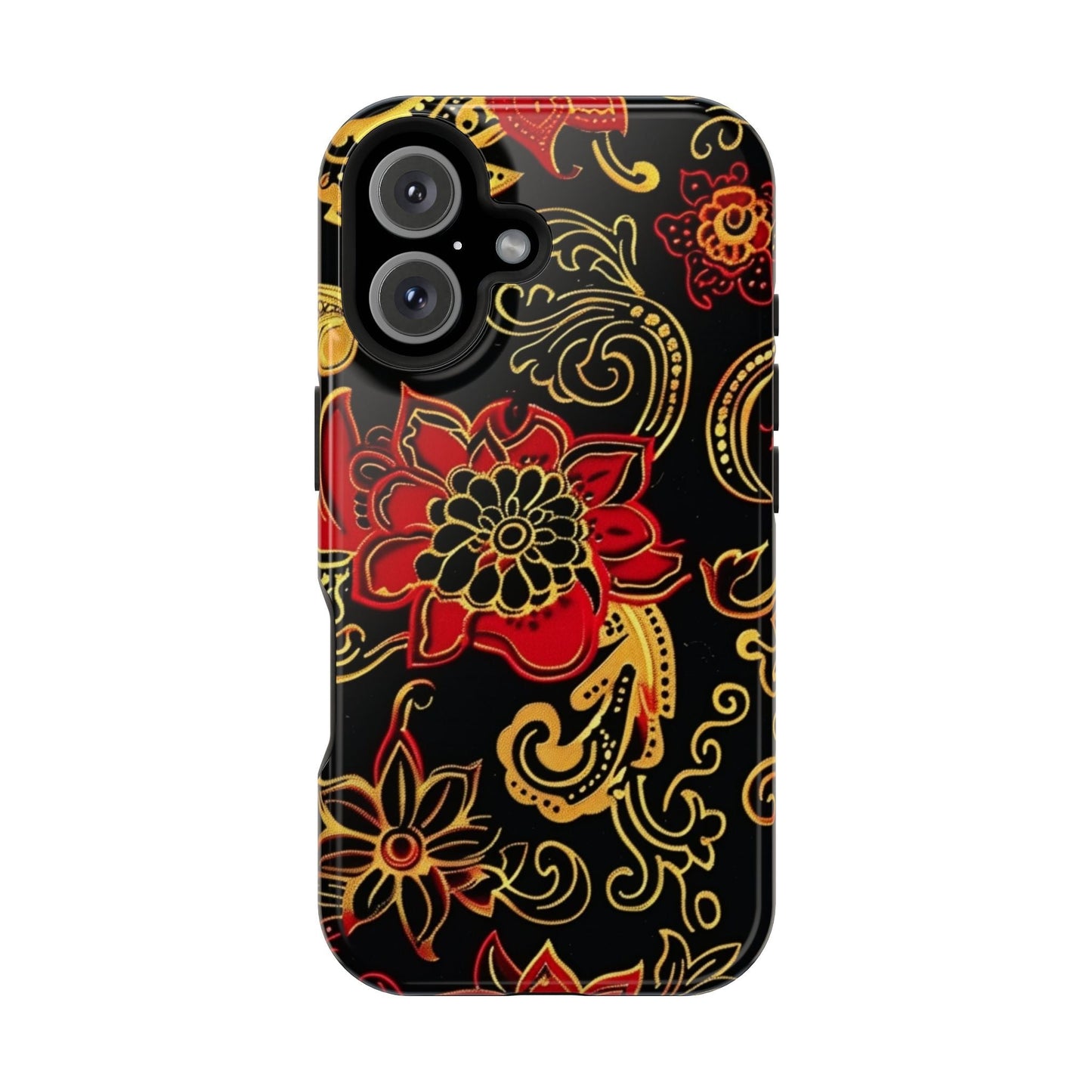Floral Paisley Magnetic Impact Phone Case — Red & Gold Ornamental Design - DIGITAL X