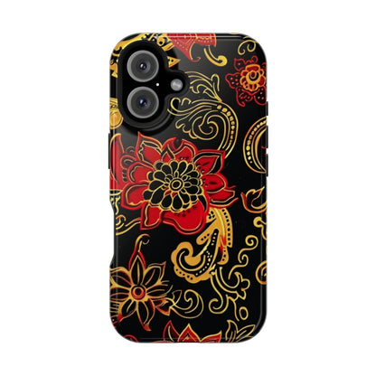 Floral Paisley Magnetic Impact Phone Case — Red & Gold Ornamental Design - DIGITAL X