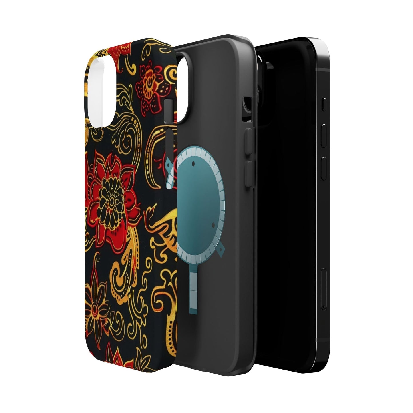 Floral Paisley Magnetic Impact Phone Case — Red & Gold Ornamental Design - DIGITAL X