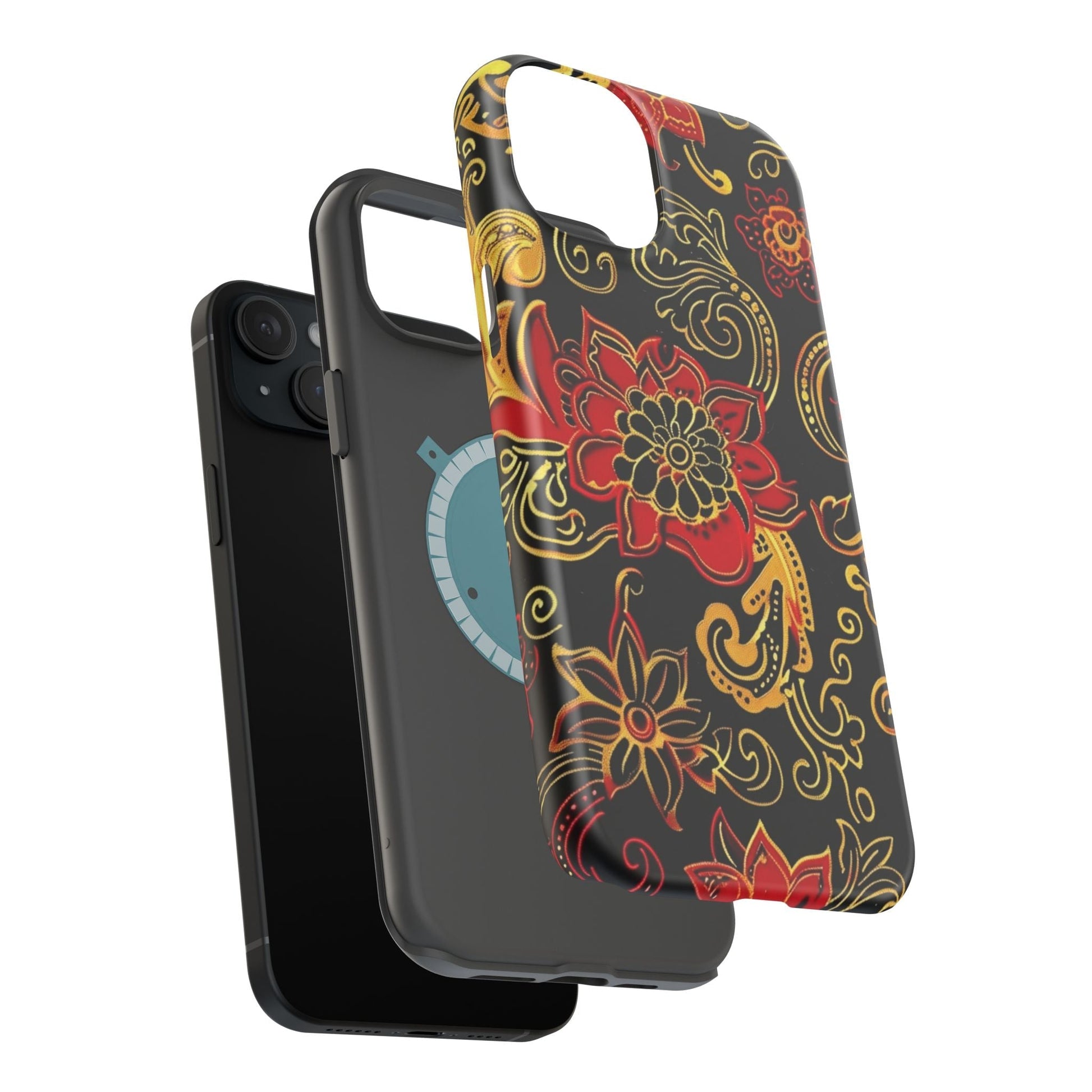 Floral Paisley Magnetic Impact Phone Case — Red & Gold Ornamental Design - DIGITAL X
