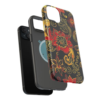 Floral Paisley Magnetic Impact Phone Case — Red & Gold Ornamental Design - DIGITAL X