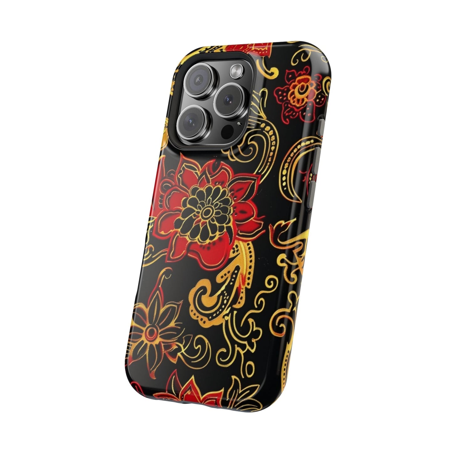 Floral Paisley Magnetic Impact Phone Case — Red & Gold Ornamental Design - DIGITAL X