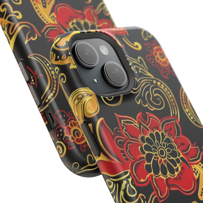 Floral Paisley Magnetic Impact Phone Case — Red & Gold Ornamental Design - DIGITAL X