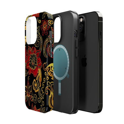 Floral Paisley Magnetic Impact Phone Case — Red & Gold Ornamental Design - DIGITAL X