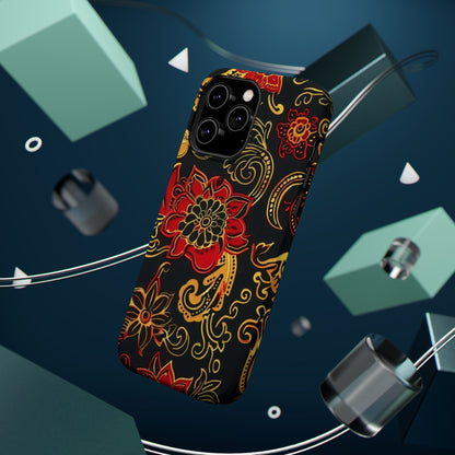 Floral Paisley Magnetic Impact Phone Case — Red & Gold Ornamental Design - DIGITAL X