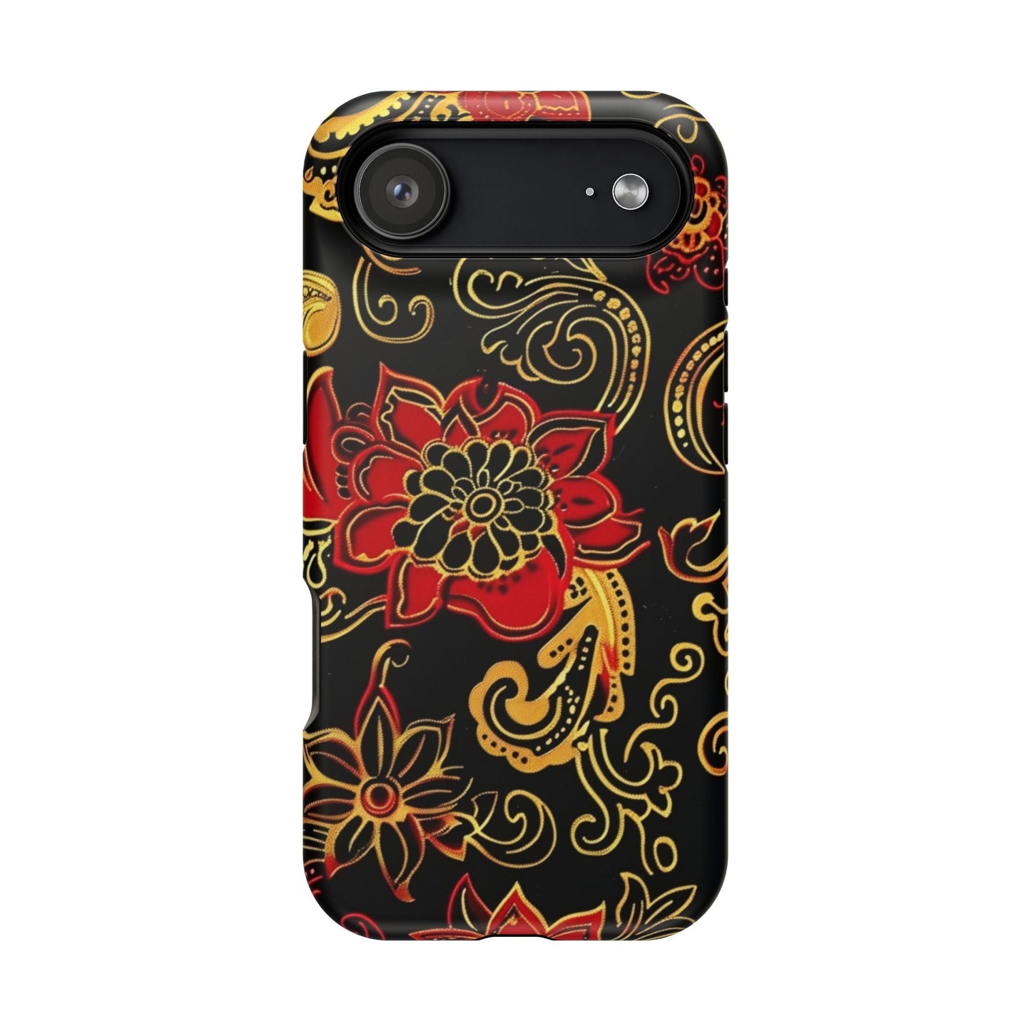 Floral Paisley Magnetic Impact Phone Case — Red & Gold Ornamental Design - DIGITAL X