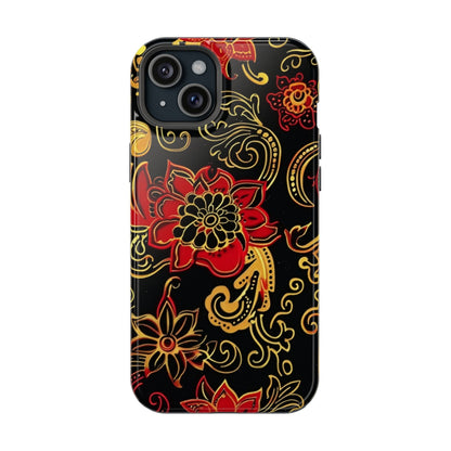 Floral Paisley Magnetic Impact Phone Case — Red & Gold Ornamental Design - DIGITAL X