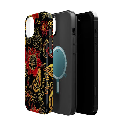 Floral Paisley Magnetic Impact Phone Case — Red & Gold Ornamental Design - DIGITAL X