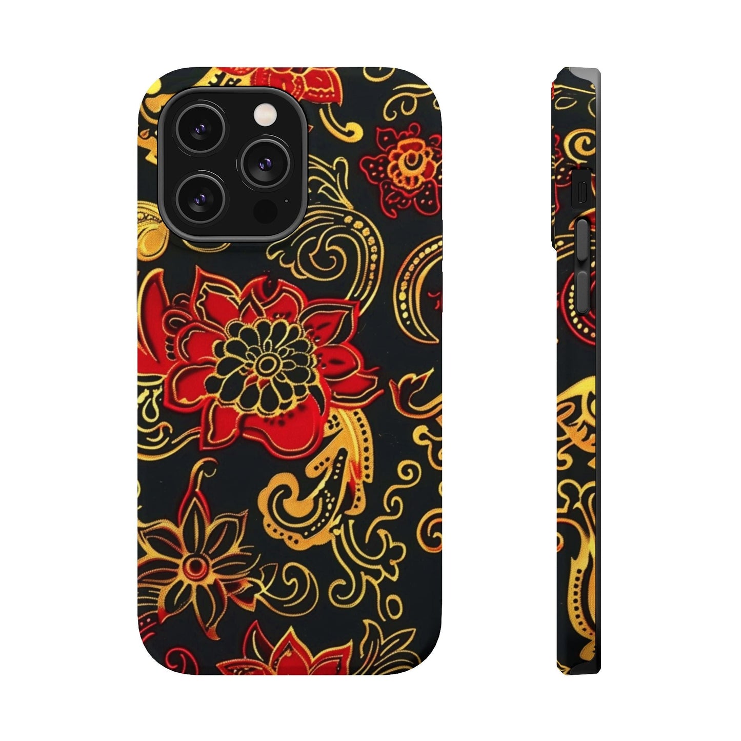 Floral Paisley Magnetic Impact Phone Case — Red & Gold Ornamental Design - DIGITAL X