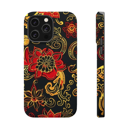 Floral Paisley Magnetic Impact Phone Case — Red & Gold Ornamental Design - DIGITAL X