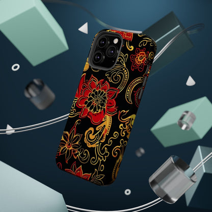 Floral Paisley Magnetic Impact Phone Case — Red & Gold Ornamental Design - DIGITAL X