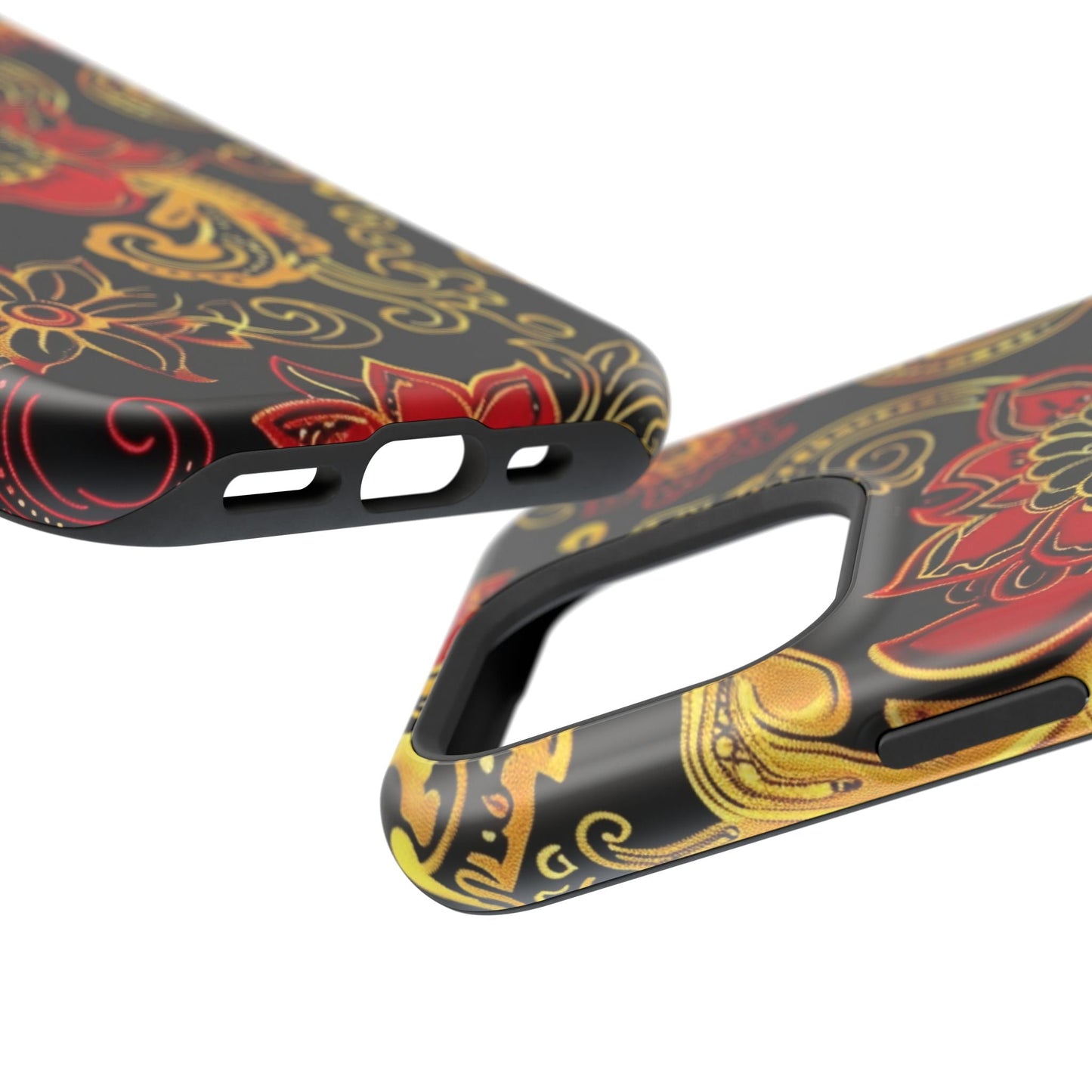 Floral Paisley Magnetic Impact Phone Case — Red & Gold Ornamental Design - DIGITAL X