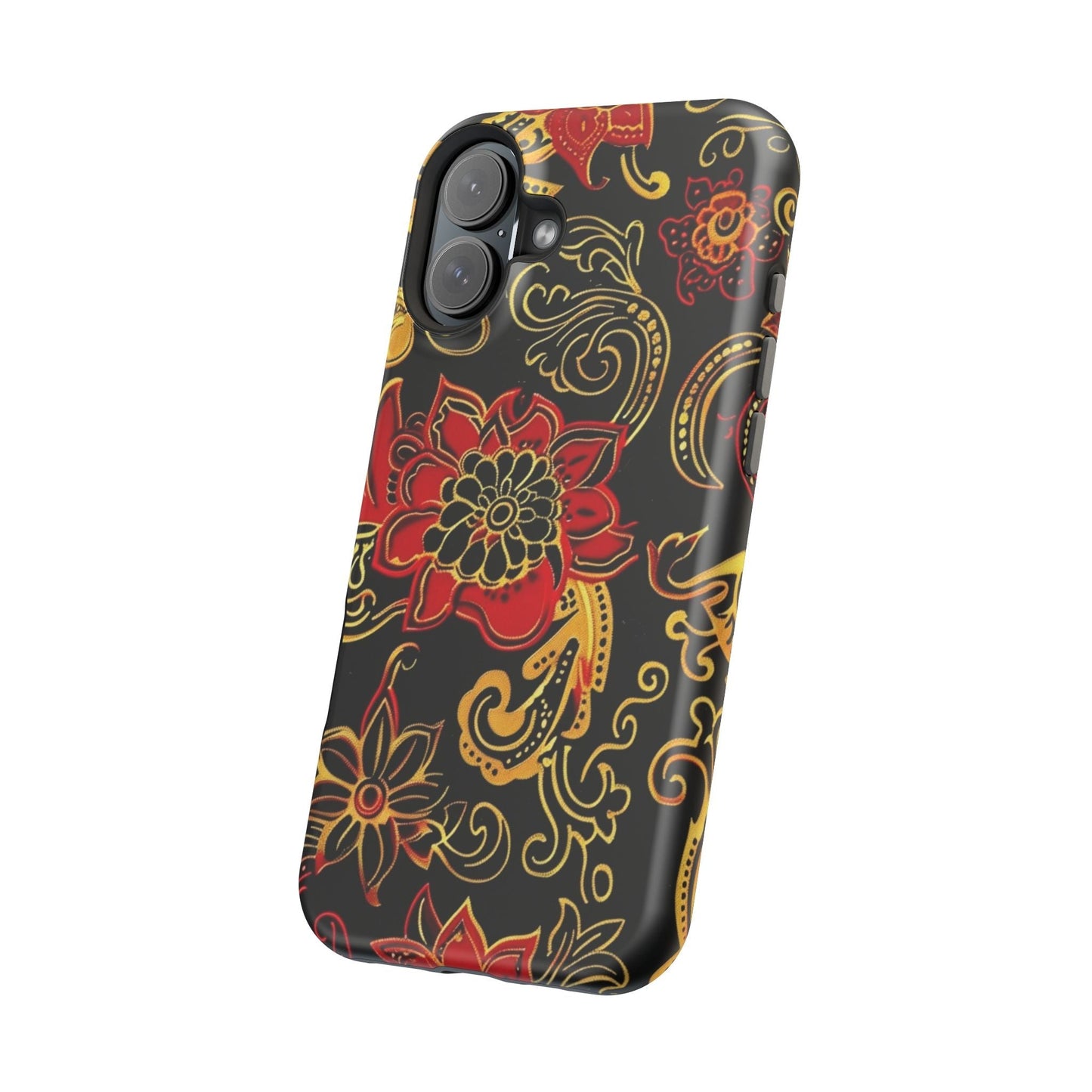 Floral Paisley Magnetic Impact Phone Case — Red & Gold Ornamental Design - DIGITAL X