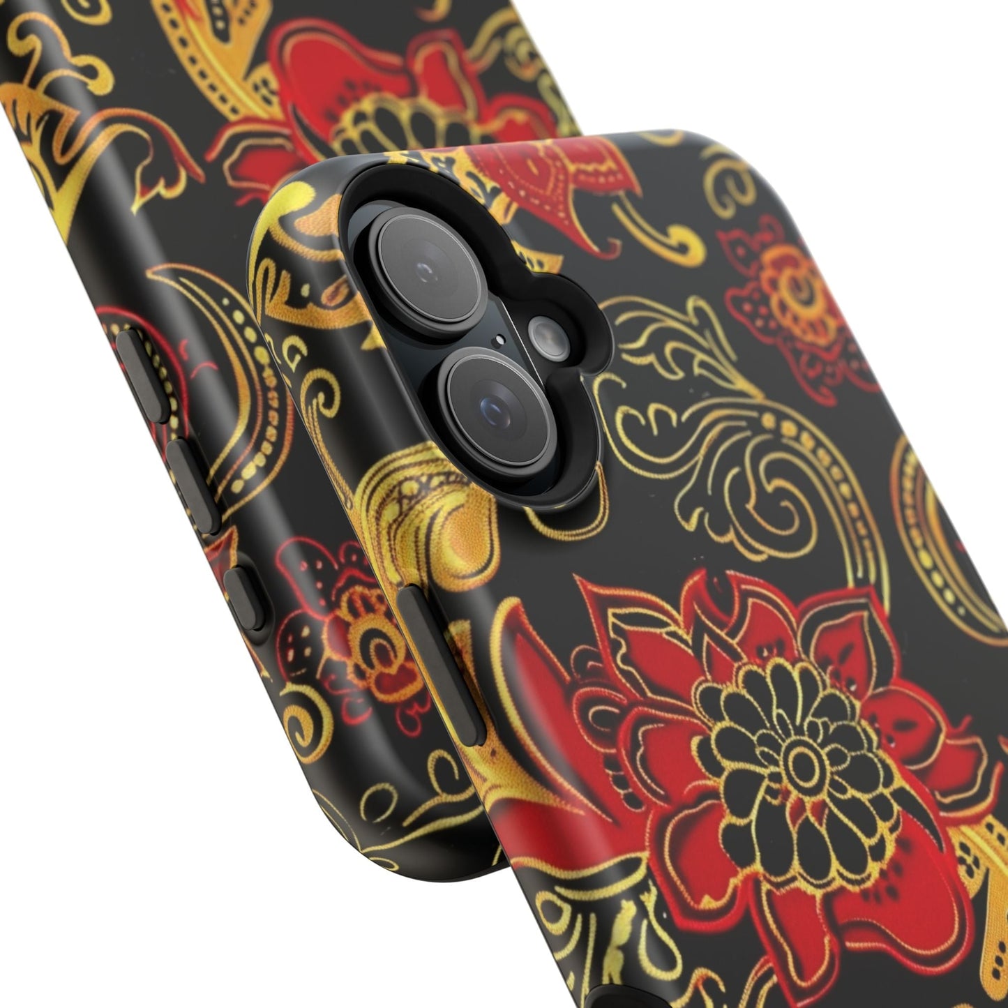 Floral Paisley Magnetic Impact Phone Case — Red & Gold Ornamental Design - DIGITAL X