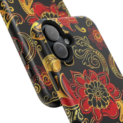 Floral Paisley Magnetic Impact Phone Case — Red & Gold Ornamental Design - DIGITAL X