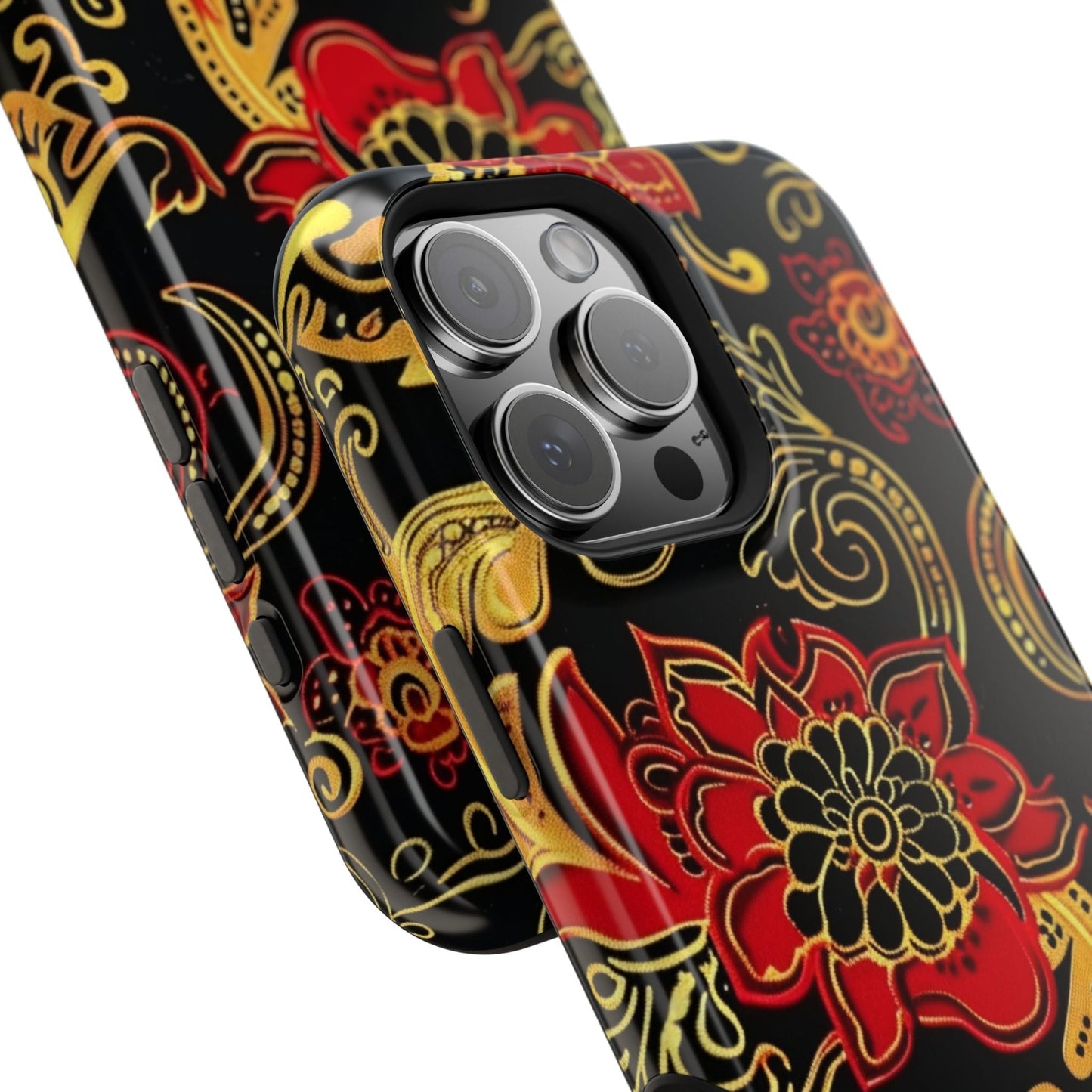 Floral Paisley Magnetic Impact Phone Case — Red & Gold Ornamental Design - DIGITAL X