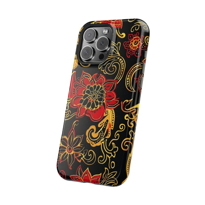 Floral Paisley Magnetic Impact Phone Case — Red & Gold Ornamental Design - DIGITAL X