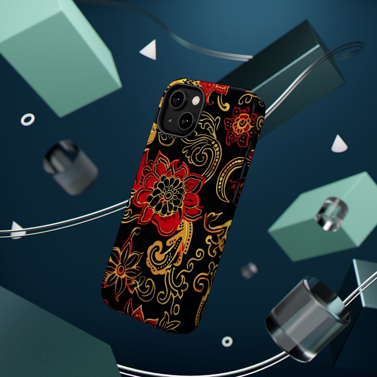 Floral Paisley Magnetic Impact Phone Case — Red & Gold Ornamental Design - DIGITAL X