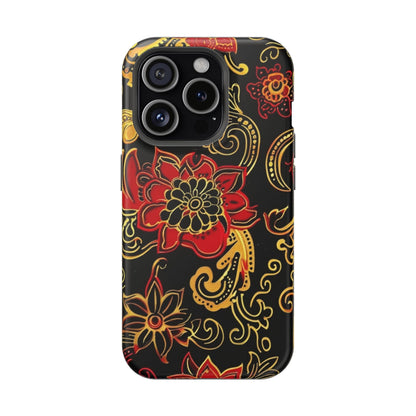 Floral Paisley Magnetic Impact Phone Case — Red & Gold Ornamental Design - DIGITAL X