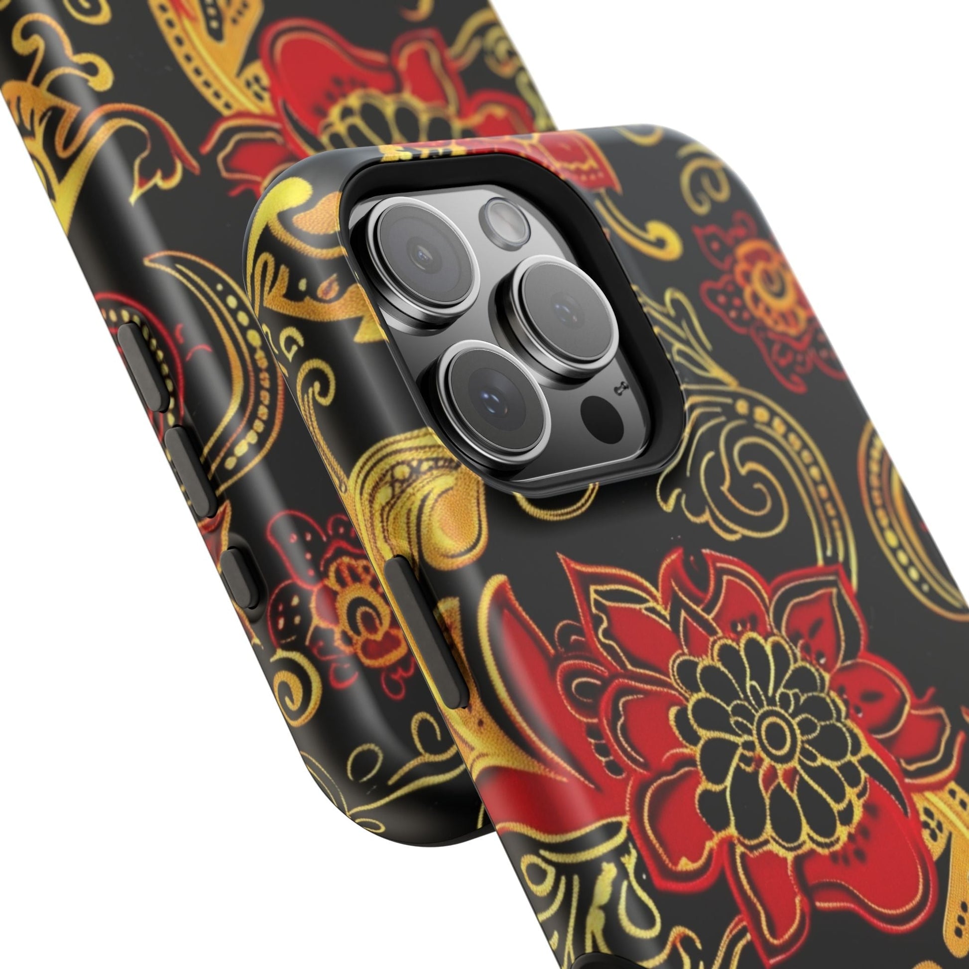Floral Paisley Magnetic Impact Phone Case — Red & Gold Ornamental Design - DIGITAL X