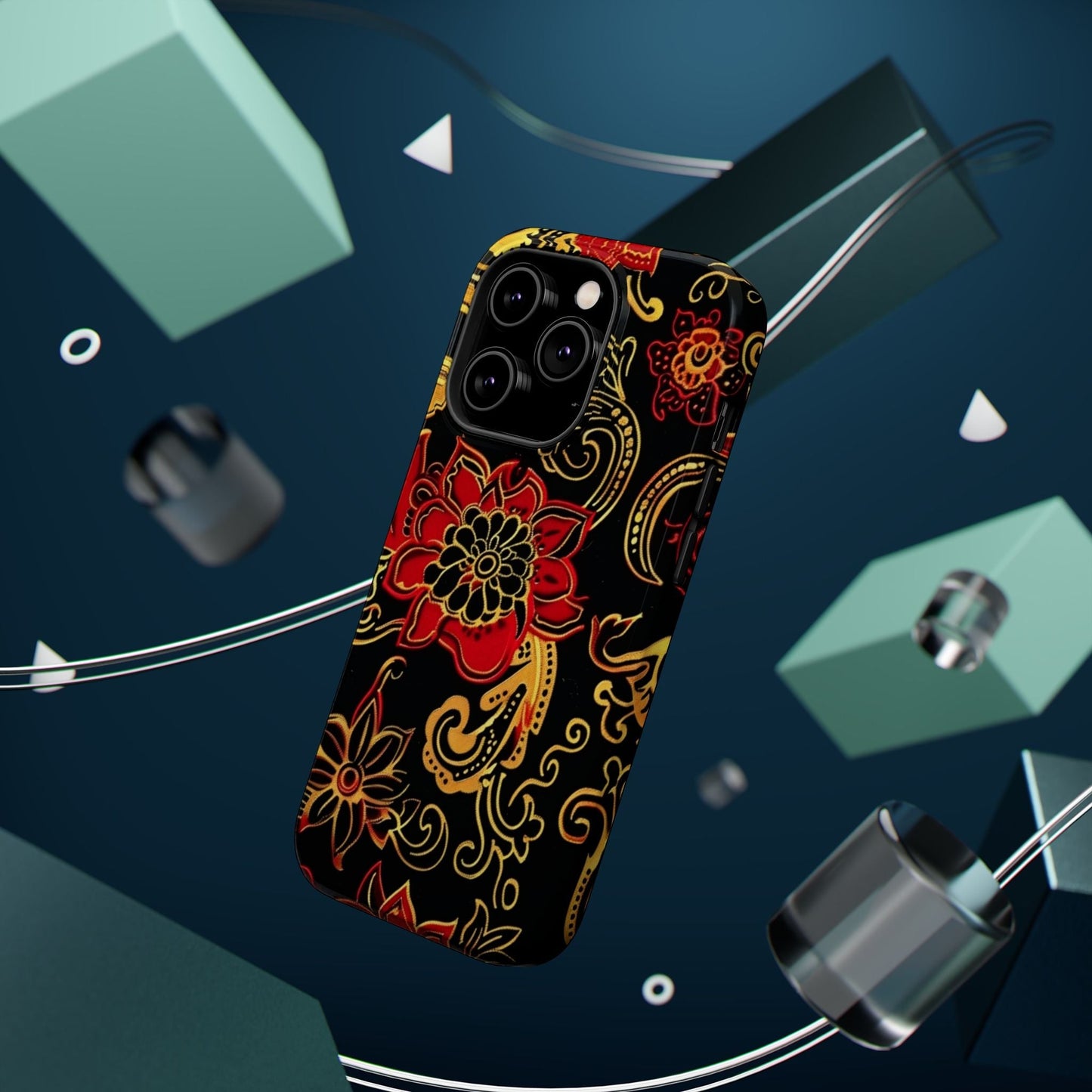Floral Paisley Magnetic Impact Phone Case — Red & Gold Ornamental Design - DIGITAL X