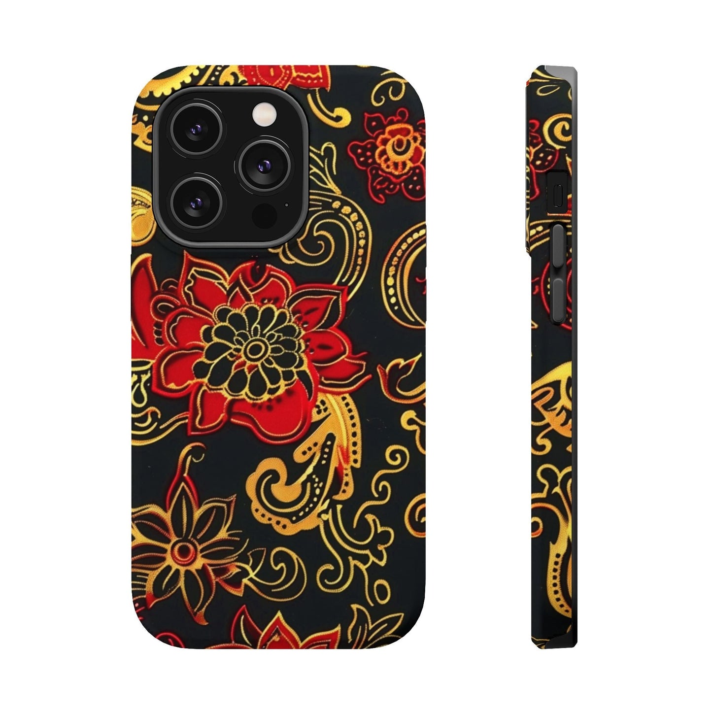 Floral Paisley Magnetic Impact Phone Case — Red & Gold Ornamental Design - DIGITAL X