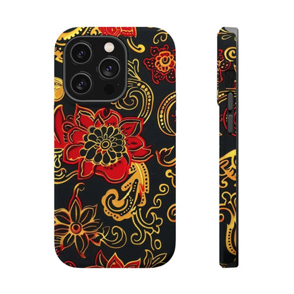 Floral Paisley Magnetic Impact Phone Case — Red & Gold Ornamental Design - DIGITAL X