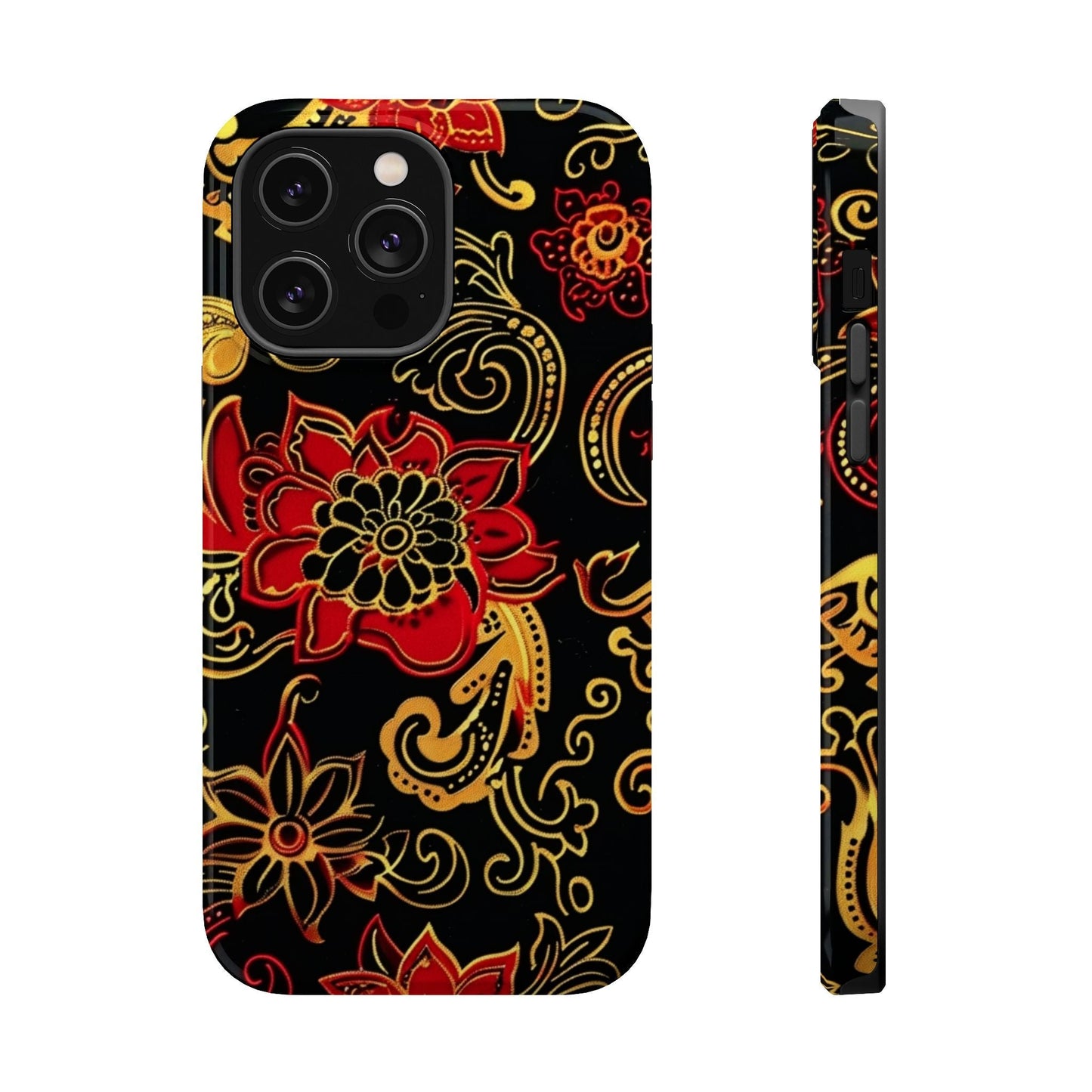 Floral Paisley Magnetic Impact Phone Case — Red & Gold Ornamental Design - DIGITAL X