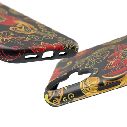 Floral Paisley Magnetic Impact Phone Case — Red & Gold Ornamental Design - DIGITAL X