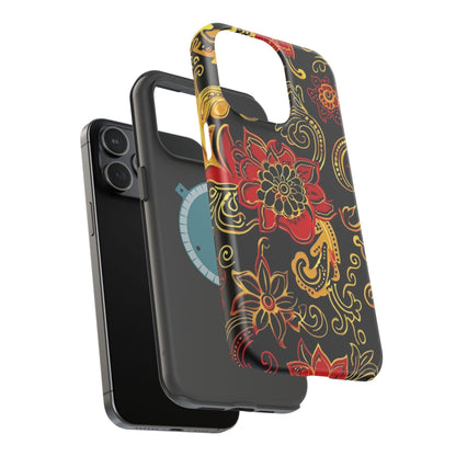 Floral Paisley Magnetic Impact Phone Case — Red & Gold Ornamental Design - DIGITAL X