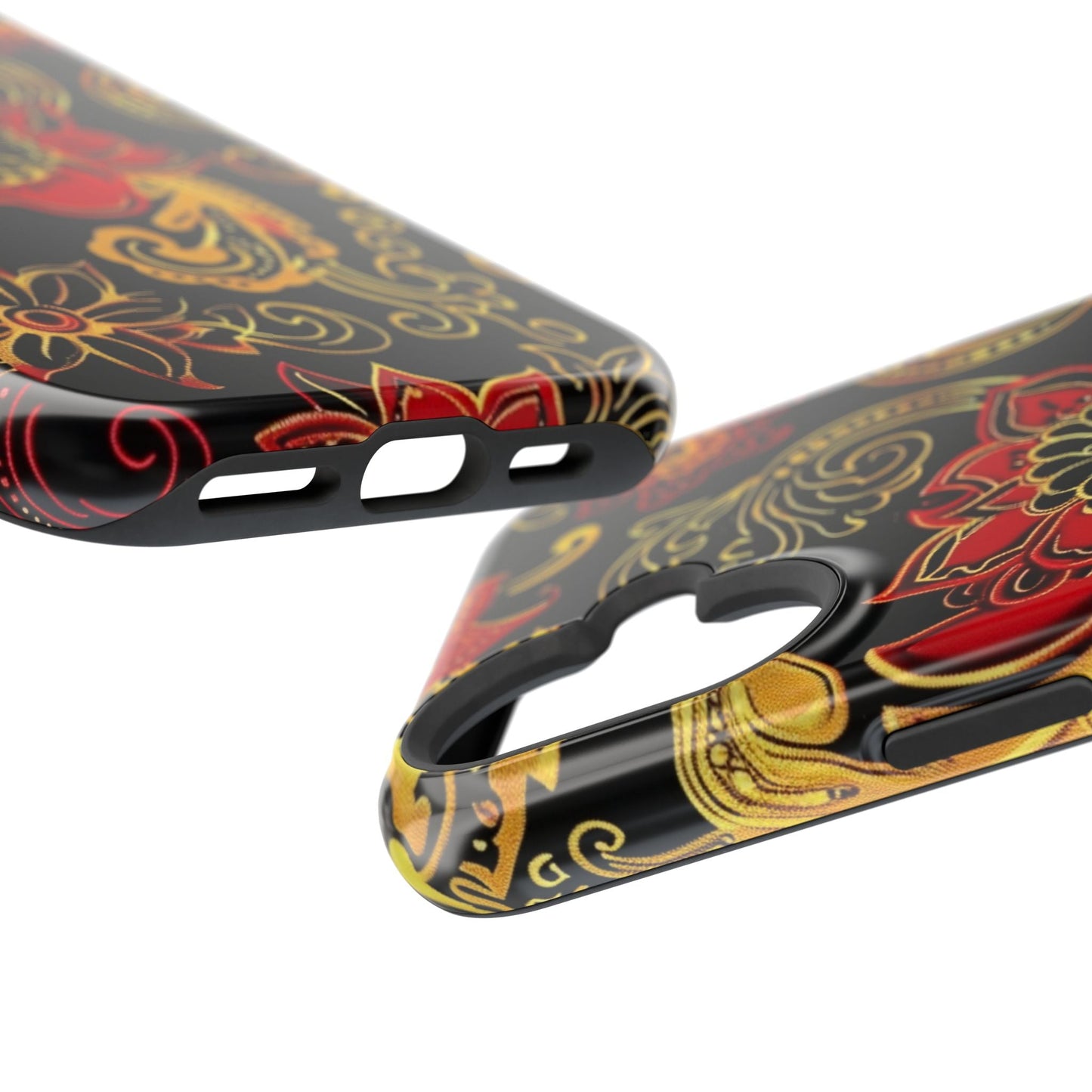Floral Paisley Magnetic Impact Phone Case — Red & Gold Ornamental Design - DIGITAL X
