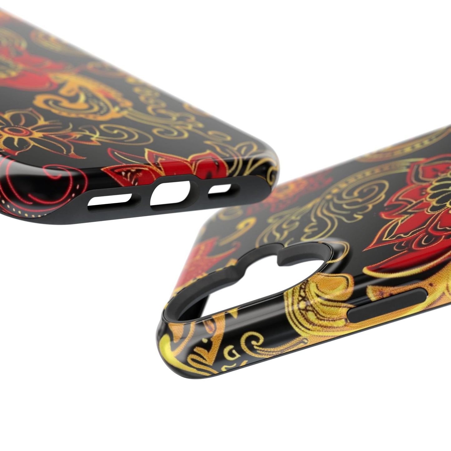 Floral Paisley Magnetic Impact Phone Case — Red & Gold Ornamental Design - DIGITAL X
