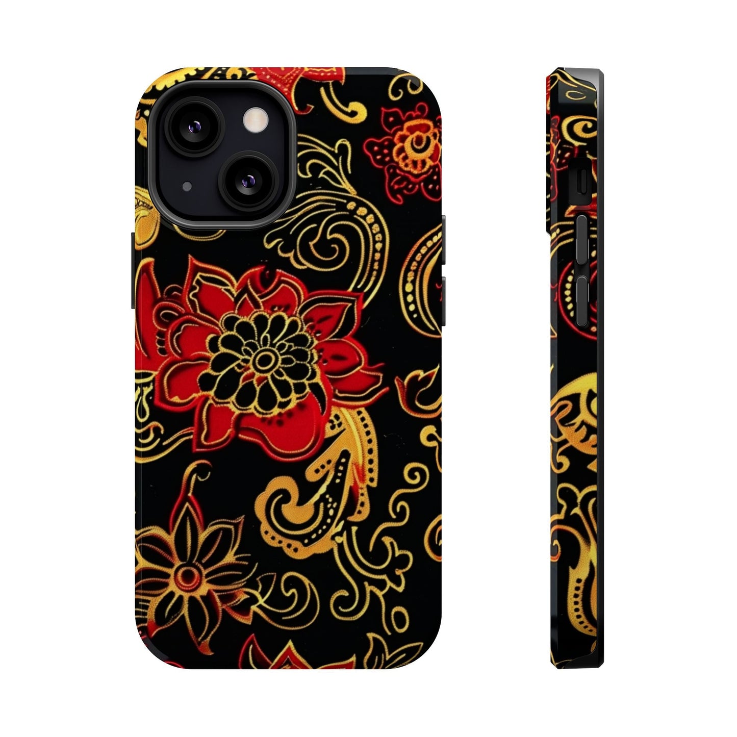 Floral Paisley Magnetic Impact Phone Case — Red & Gold Ornamental Design - DIGITAL X