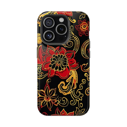 Floral Paisley Magnetic Impact Phone Case — Red & Gold Ornamental Design - DIGITAL X